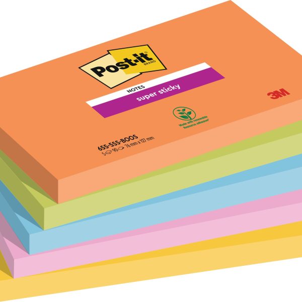 POST-IT Super Sticky Notes 127x76mm 655-5SS-BOOS 5 Farben 5x90 Blatt