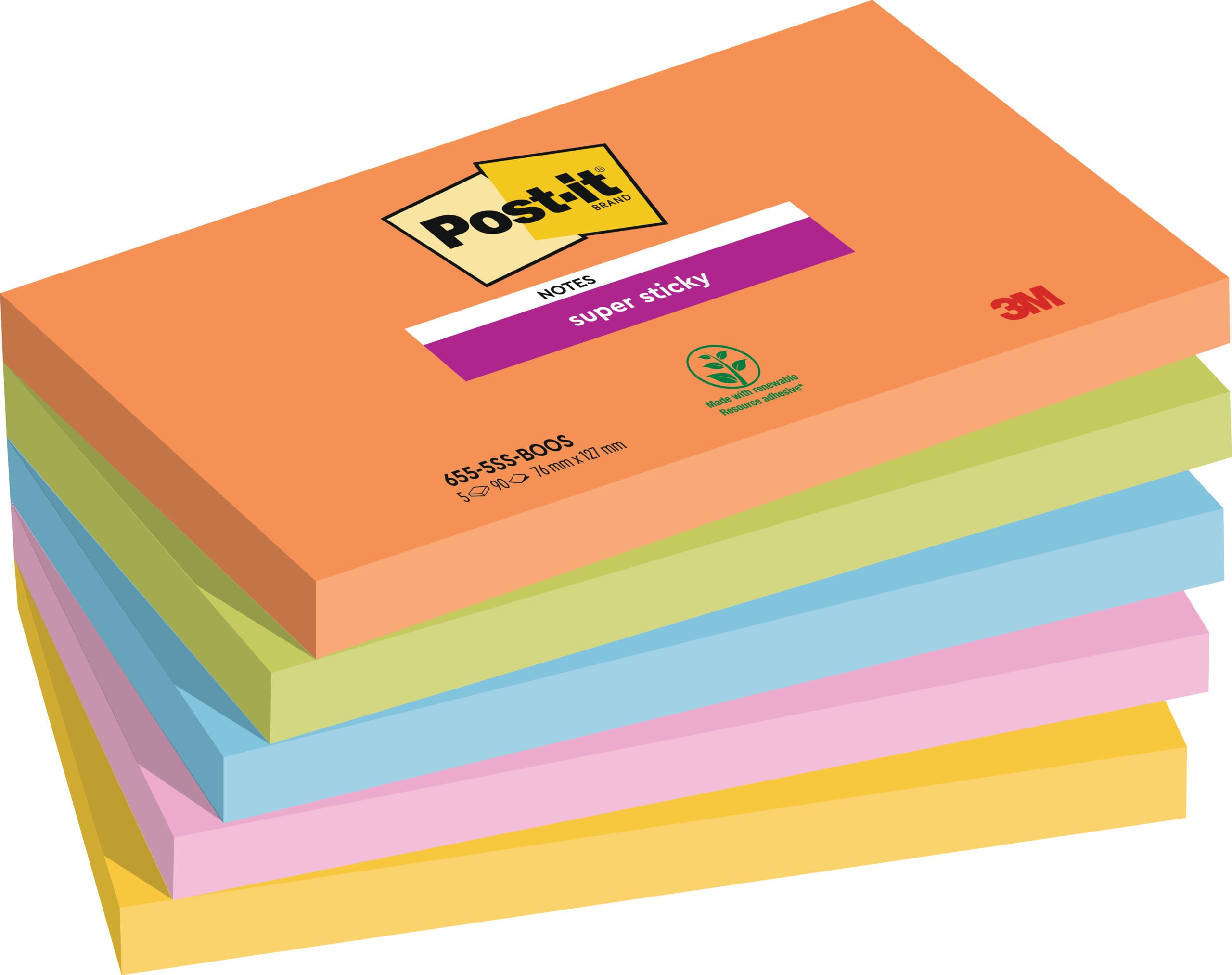 POST-IT-655-5SS-BOOS-4054596924345 POST-IT Super Sticky Notes 127x76mm 655-5SS-BOOS 5 Farben 5x90 Blatt – Hochwertig & günstig bei ShopDeca