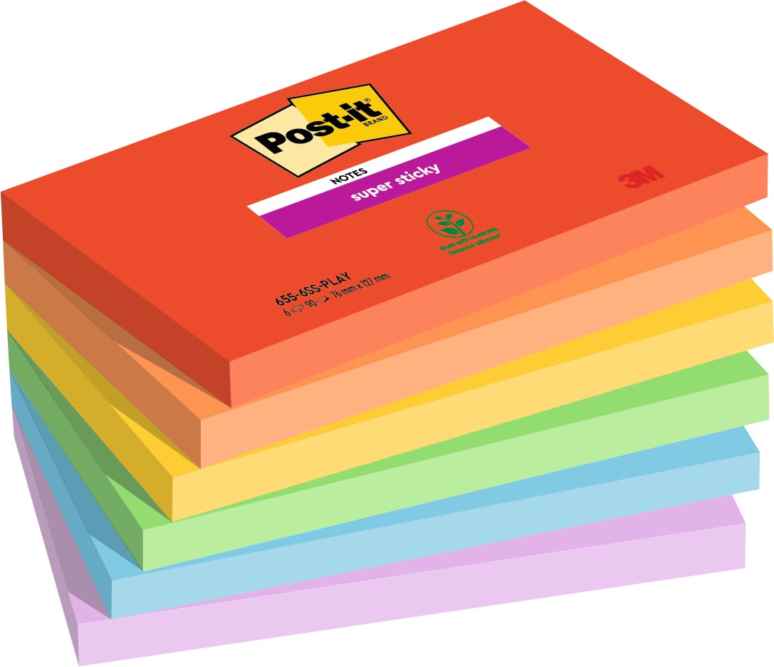 POST-IT-655-6SS-PLAY-4054596924468 POST-IT Super Sticky Notes 127x76mm 655-6SS-PLAY PLAYFUL Collection 6x90 Blatt – Hochwertig & günstig bei ShopDeca