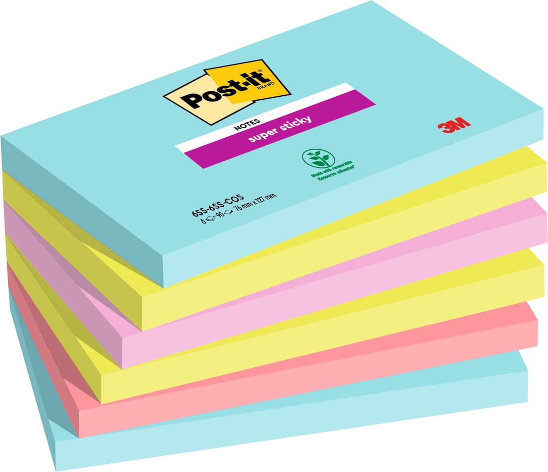 POST-IT-6556SSCOS-0076308871673 POST-IT Super Sticky Notes 127x76mm 6556SSCOS Cosmic 4 Farben 6x90 Blatt – Hochwertig & günstig bei ShopDeca