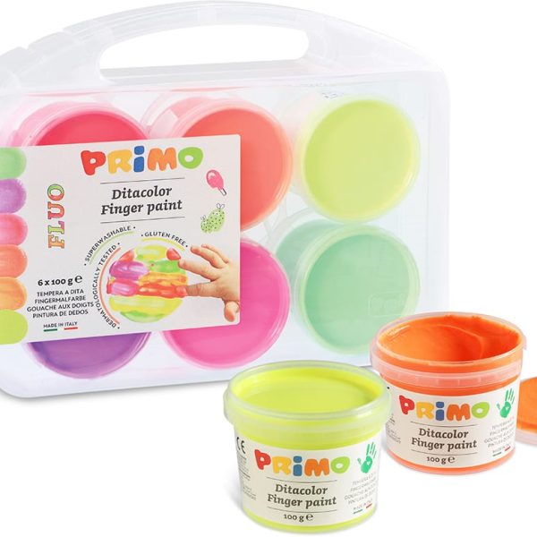 PRIMO Fingermalfarbe Fluo 2214TD6FLUO 6x100g