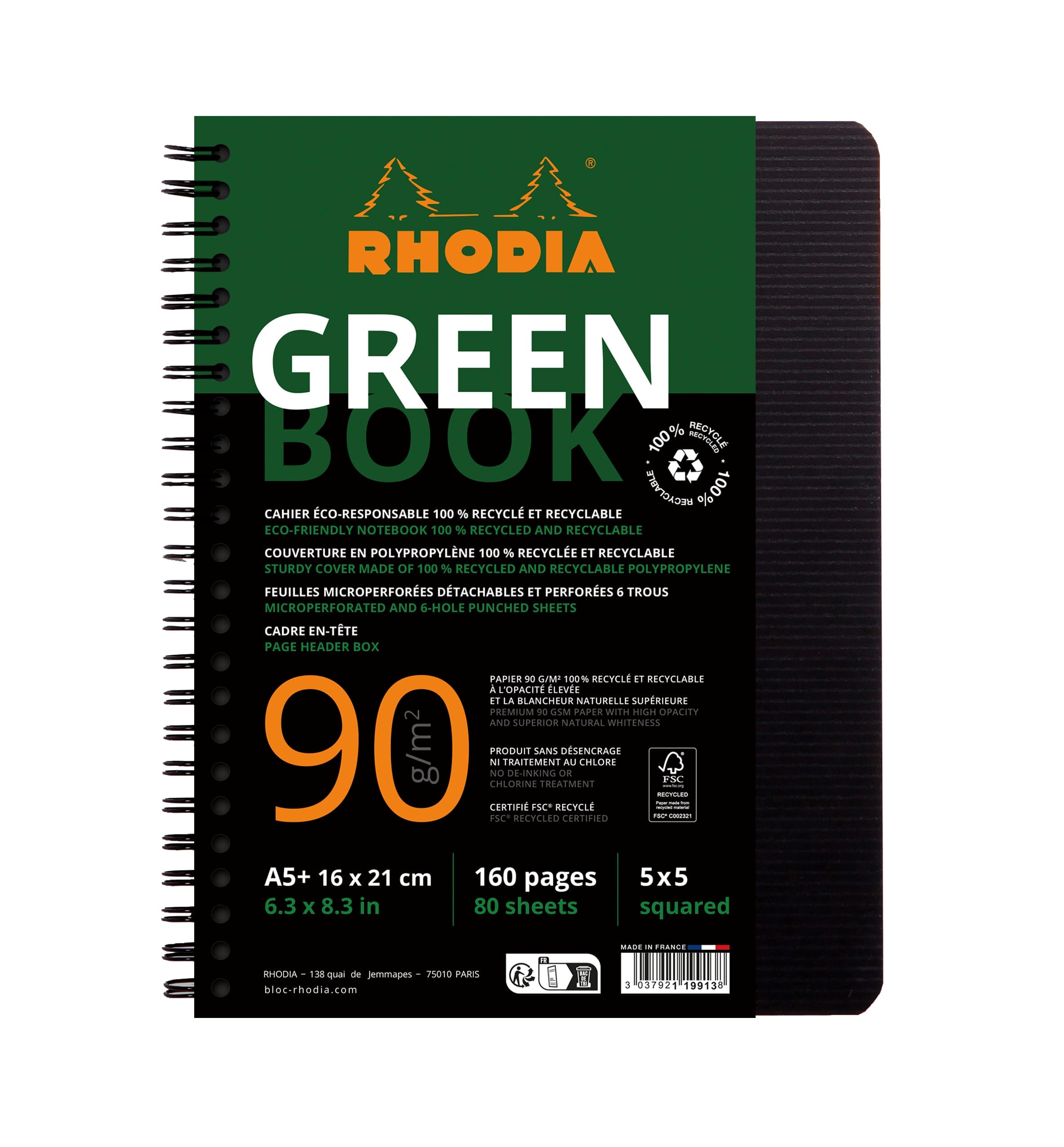 RHODIA-119913C-3037921199138 RHODIA Greenbook Notizbuch A5 119913C kariert 90g 160 S. – Hochwertig & günstig bei ShopDeca