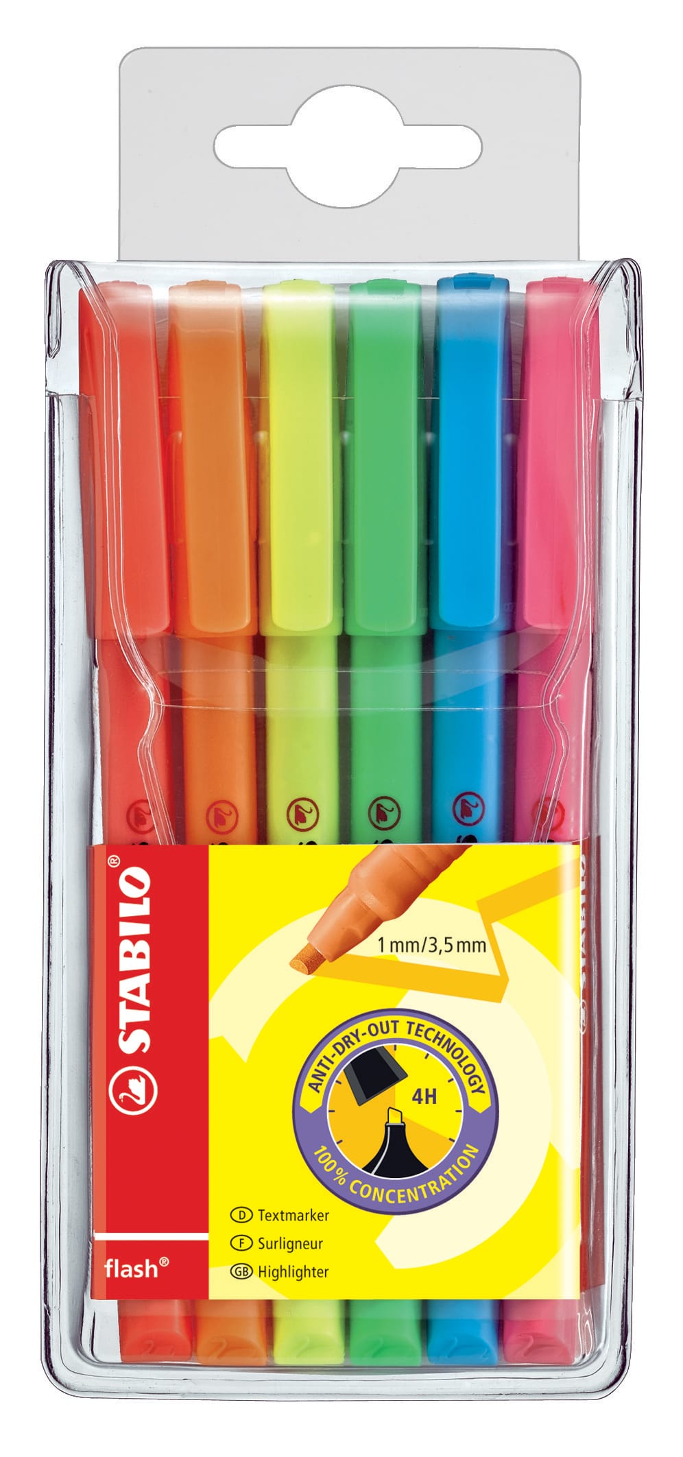 STABILO-555-6-4006381131865 STABILO Textmarker FLASH 1/3,5mm 555/6 6 Farben ass. – Hochwertig & günstig bei ShopDeca