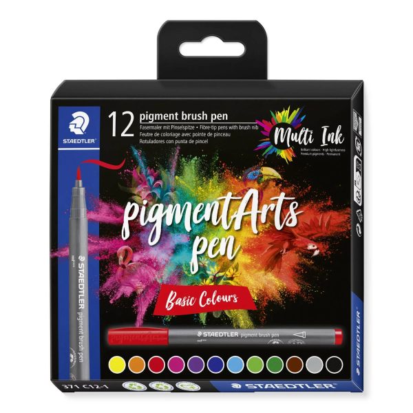 STAEDTLER Fasermaler mit Pinselspitze 371 C12-1 pigment pen 376 12er Set