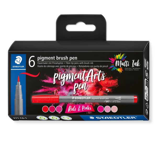 STAEDTLER Fasermaler mit Pinselspitze 371 C6-1 pigment pen 376 6er Set
