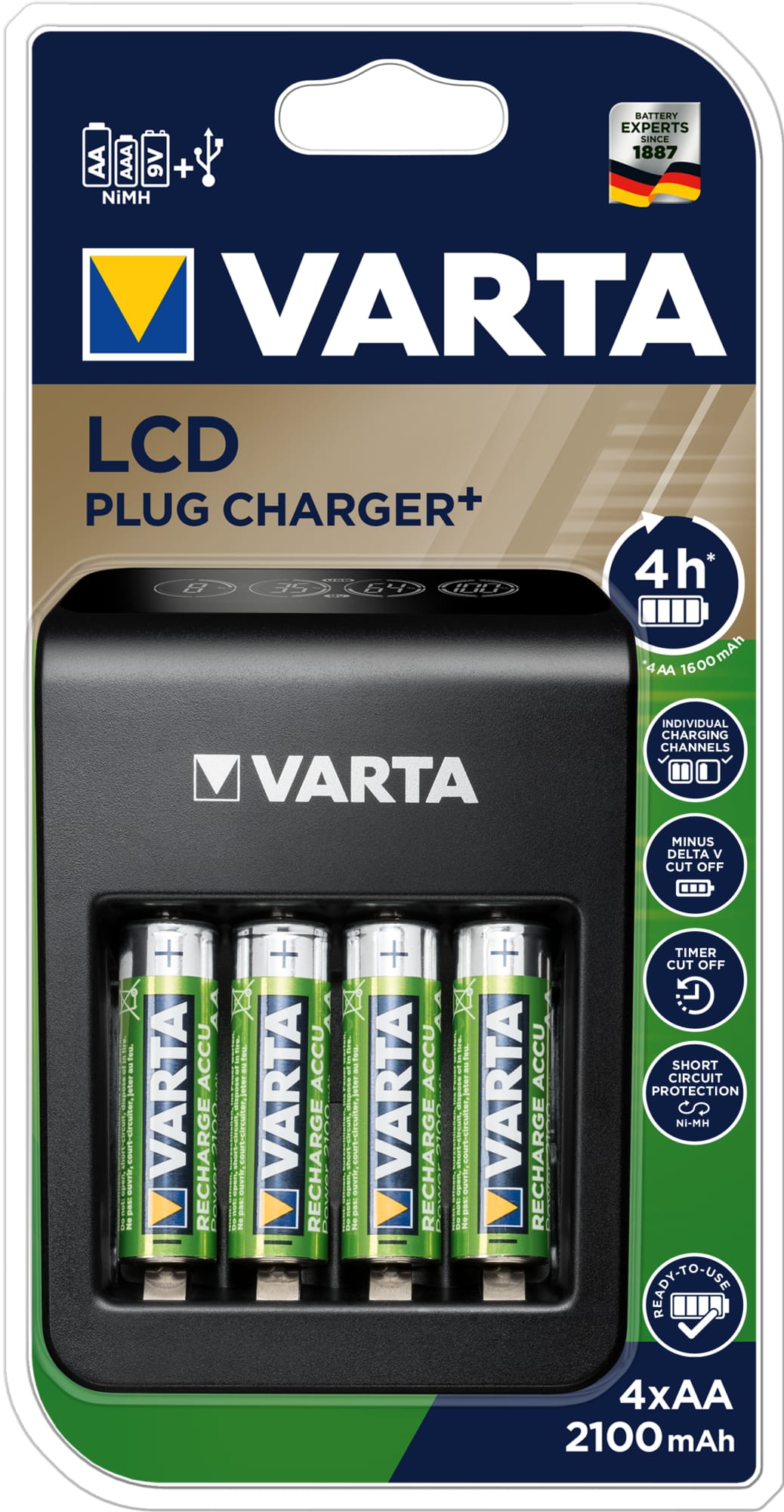 VARTA-57687101441-4008496988303 VARTA LCD Plug Charger 56706 57687101441 avec 4x AA, 2100mAh – Hochwertig & günstig bei ShopDeca