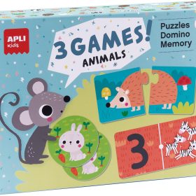 APLI KIDS Spielebox Tiere 18798 Puzzle, Domino, Memory