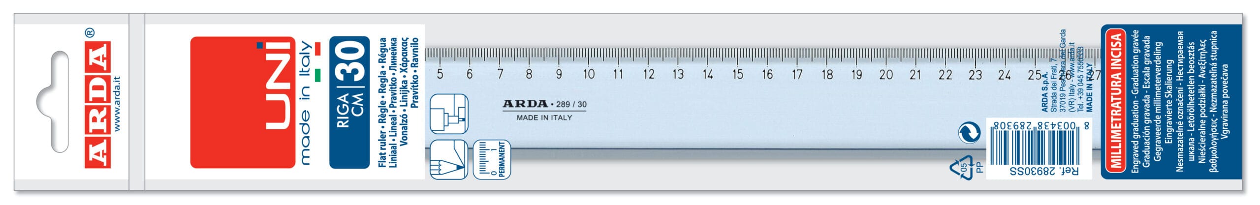 ARDA-28930SS-8003438289308 ARDA Massstab UNI 30cm 28930SS transparent – Hochwertig & günstig bei ShopDeca