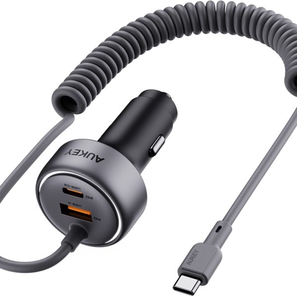 AUKEY Pathfinder Sling Car Char. CC-P2 2-Port,USB-A&C,Buit-in-Cable