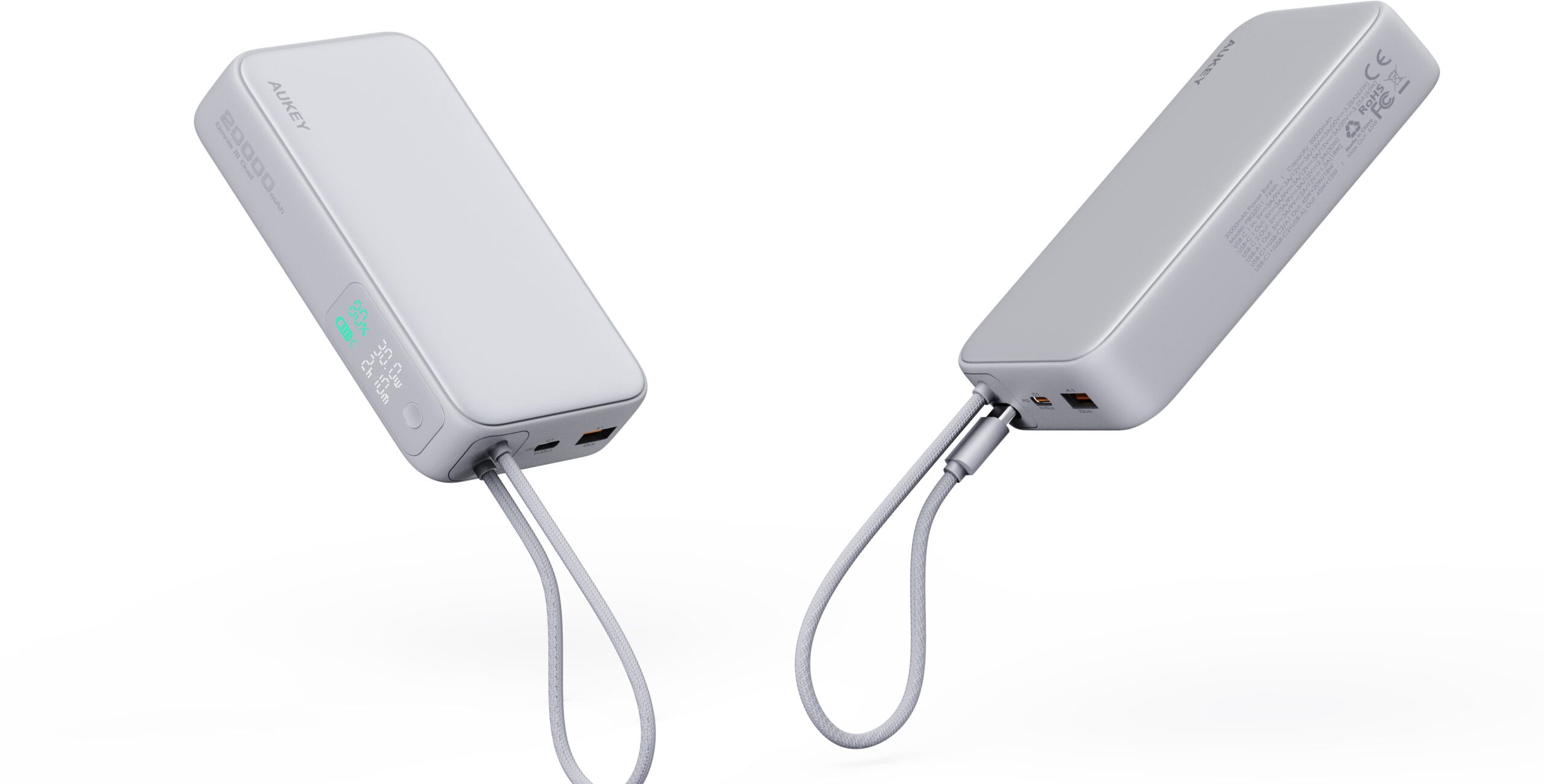 AUKEY-PB-Y48-WH-0689323788392 AUKEY Spark Sling 20000mAh PB-Y48 WH 100W PD Bild-in-USB-C, white – Hochwertig & günstig bei ShopDeca