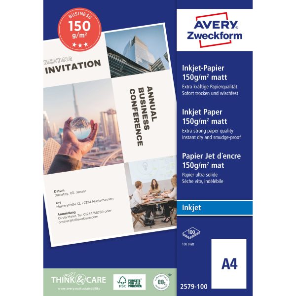 AVERY ZWECKFORM InkJet-Papier A4 2579-100 150g, weiss 100 Blatt