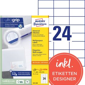 AVERY ZWECKFORM Universaletiketten 70x37mm 3474-200 weiss 5280 Stk./200+20 Blatt