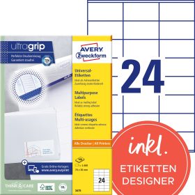 AVERY ZWECKFORM Etiketten 70x36mm 3475 weiss 2400 Stk./100 Blatt