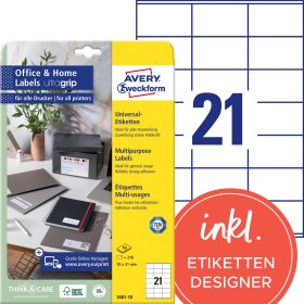 AVERY ZWECKFORM Etiketten 41x70mm 3481-10 weiss, perm. 10 Blatt/21 Stk.
