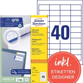 AVERY ZWECKFORM Universal-Etikett. 48,5x25,4mm 3657 weiss 4000 Stk./100 Blatt