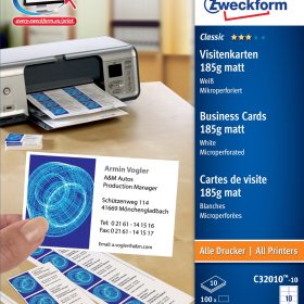 AVERY ZWECKFORM Prof. Visitenkarten Univer. A4 C32010-10 185g matt 10 Blatt