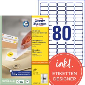 AVERY ZWECKFORM Universaletiketten 35,6x16,9mm L4732REV-100 weiss,non-perm. 8000S./100B.