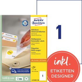 AVERY ZWECKFORM Universaletiketten 210x297mm L4735REV-100 weiss,non-perm. 100Stk./100Bl.