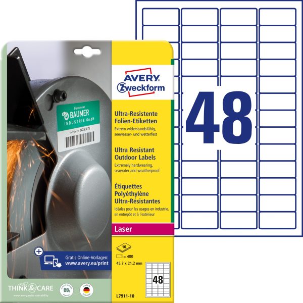 AVERY ZWECKFORM Etiketten 45,7x21,2mm L7911-10 weiss ultra-resistant