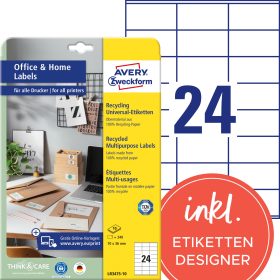 AVERY ZWECKFORM Etiketten 36x70mm LR3475-10 weiss, perm. 10 Blatt/24 Stk.
