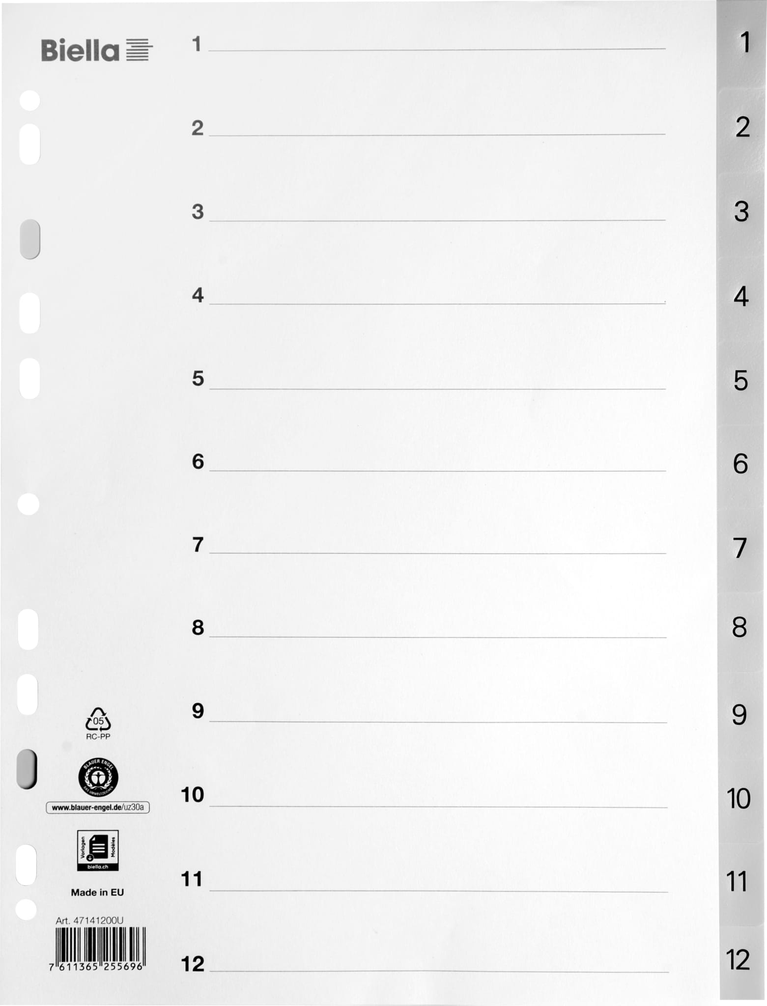 BIELLA-47141200U-7611365255696 BIELLA Register PP A4 47141200U grau 1-12 – Hochwertig & günstig bei ShopDeca