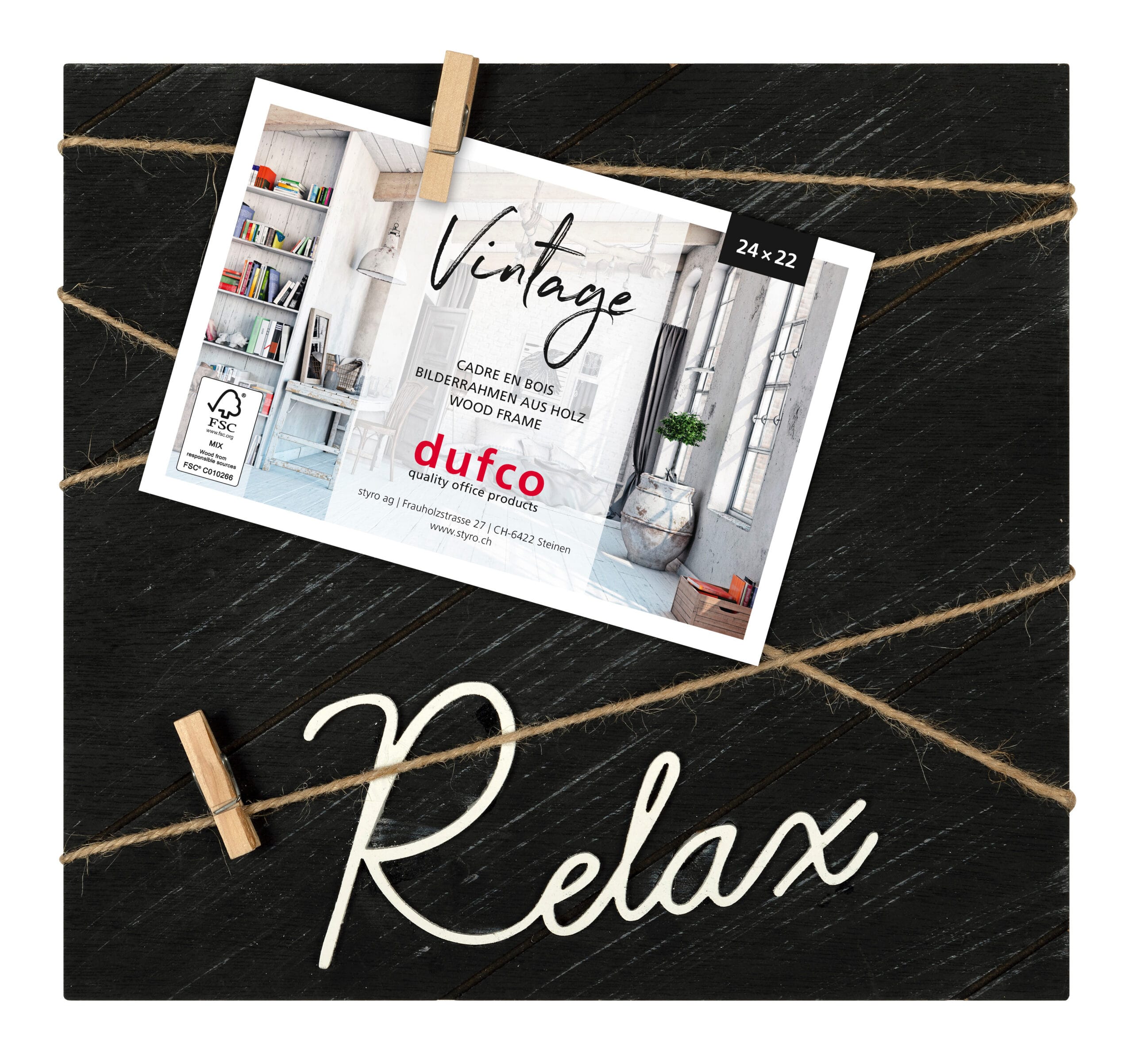 FSC-zertifizierter Holz-Bilderrahmen mit Jute-Schnüren - Jetzt entdecken! DUFCO Holz-Bilderrahmen Vintage 1810.10004 24x22cm schwarz