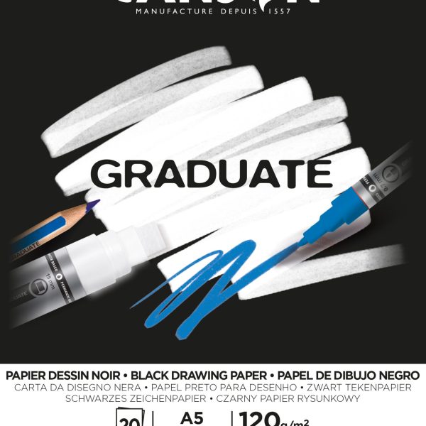 CANSON Graduate Zeichenpapier A5 400110385 20 Blatt, schwarz, 120g