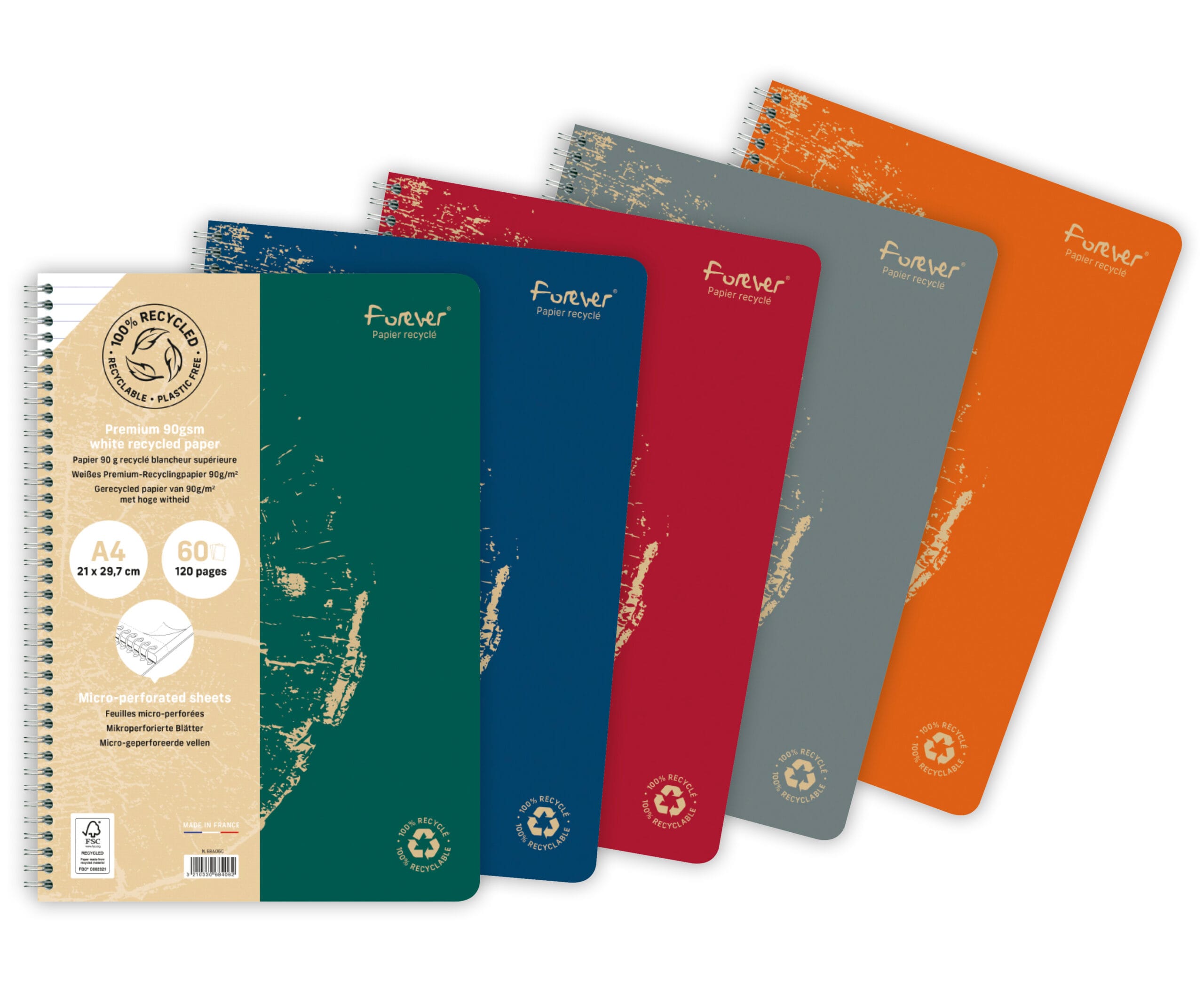 CLAIREFONTAINE-68406C-3210330684062 CLAIREFONTAINE Spiralheft FOREVER A4 68406C liniert, assortiert 60 Blatt – Hochwertig & günstig bei ShopDeca