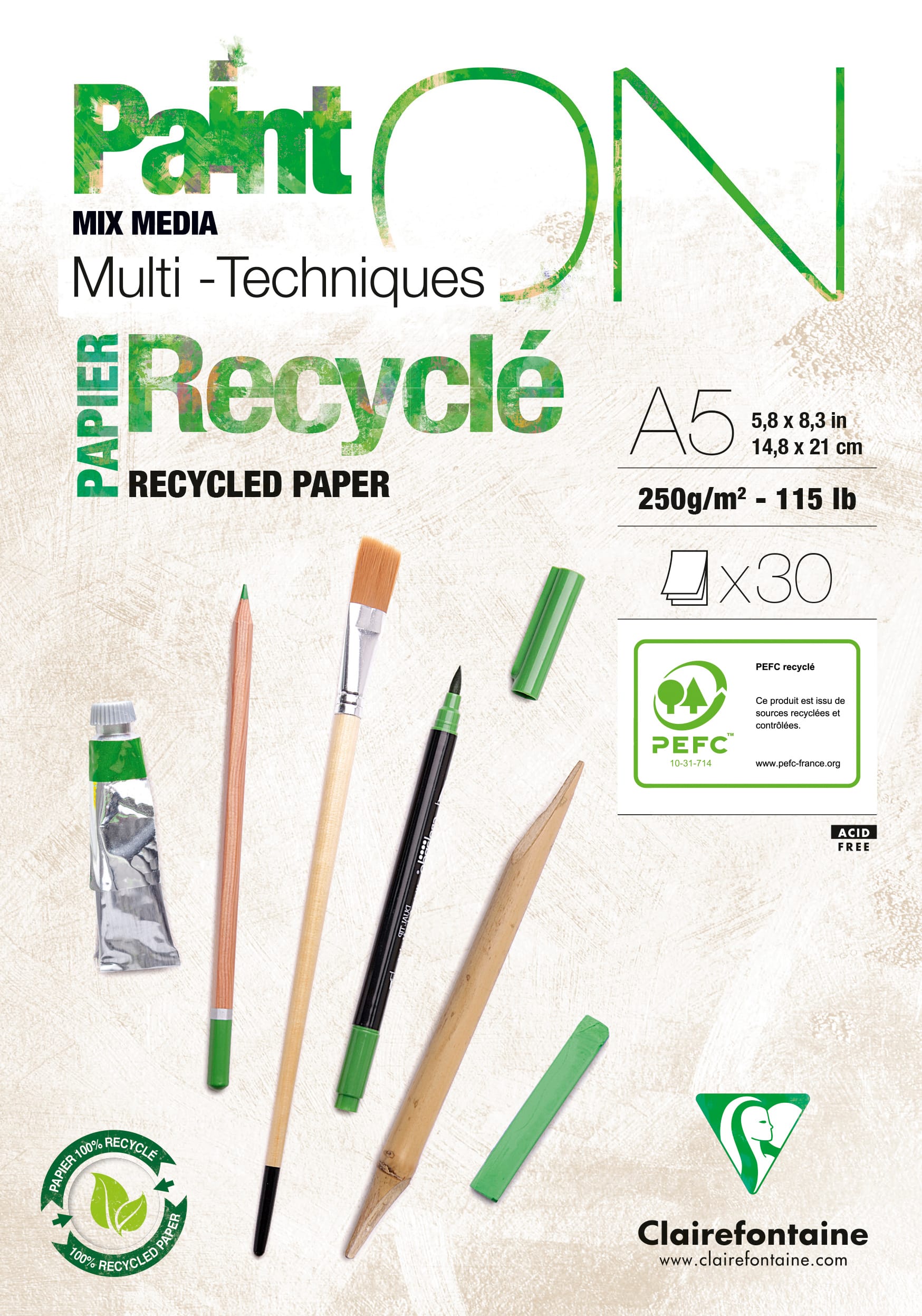 CLAIREFONTAINE-975740C-3329689757409 CLAIREFONTAINE Paint'On Block A5 975740C weiss,receycling 30 Blatt – Hochwertig & günstig bei ShopDeca