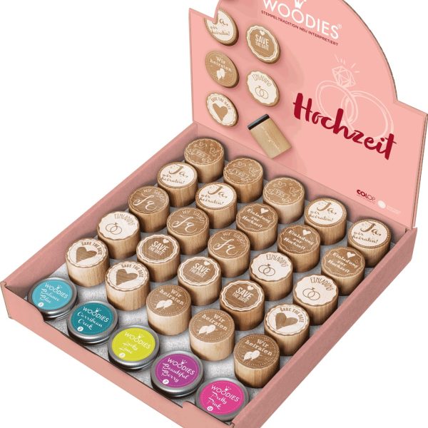 COLOP Woodies Display Hochzeit 151332 25 Stempel, 5 Kissen