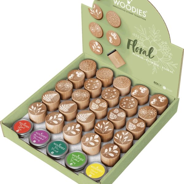 COLOP Woodies Display Floral 165670 25 Stempel, 5 Kissen