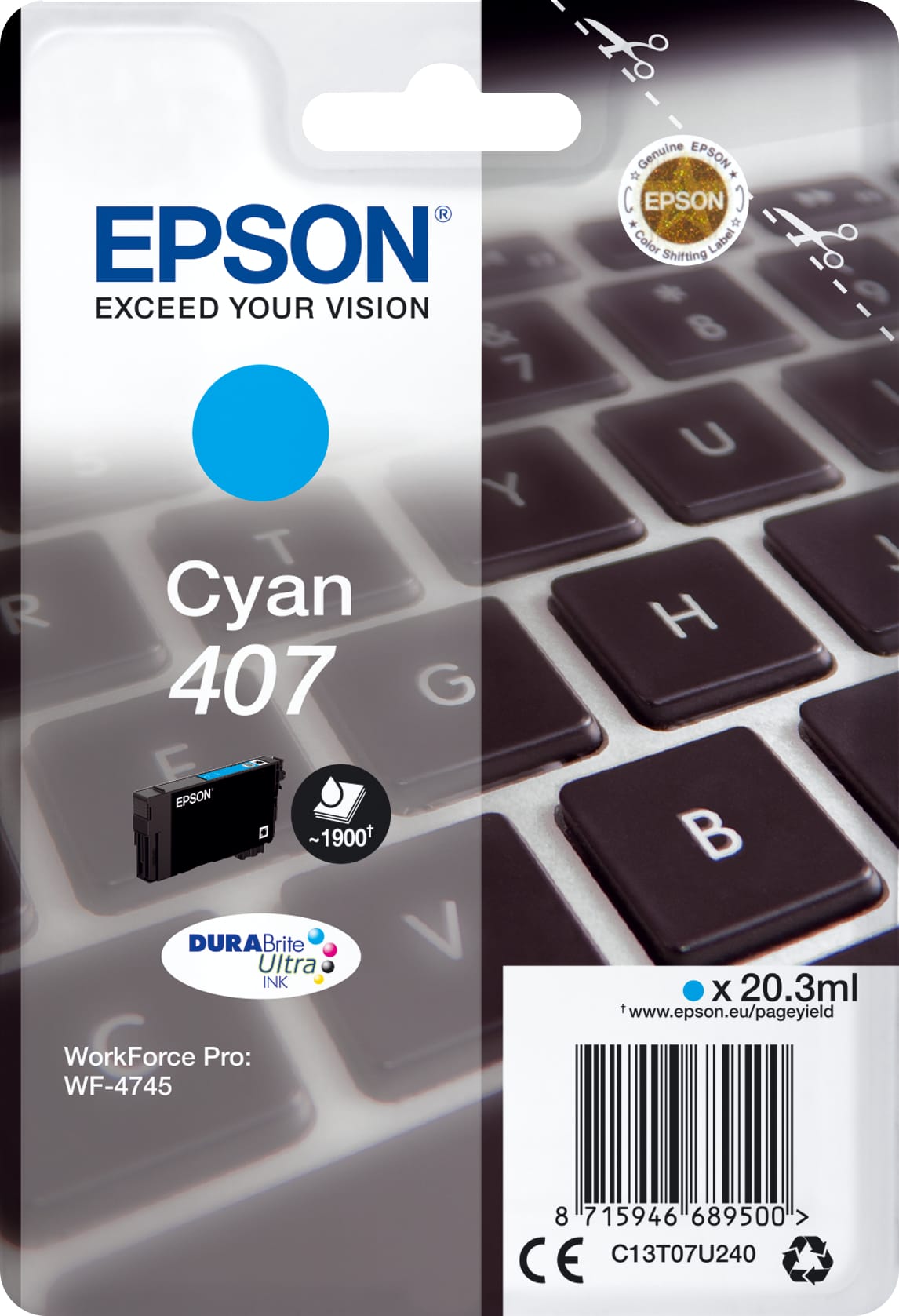 EPSON-T07U240-8715946689500 EPSON Tintenpatrone L cyan T07U240 WF-4745 1900 Seiten – Hochwertig & günstig bei ShopDeca
