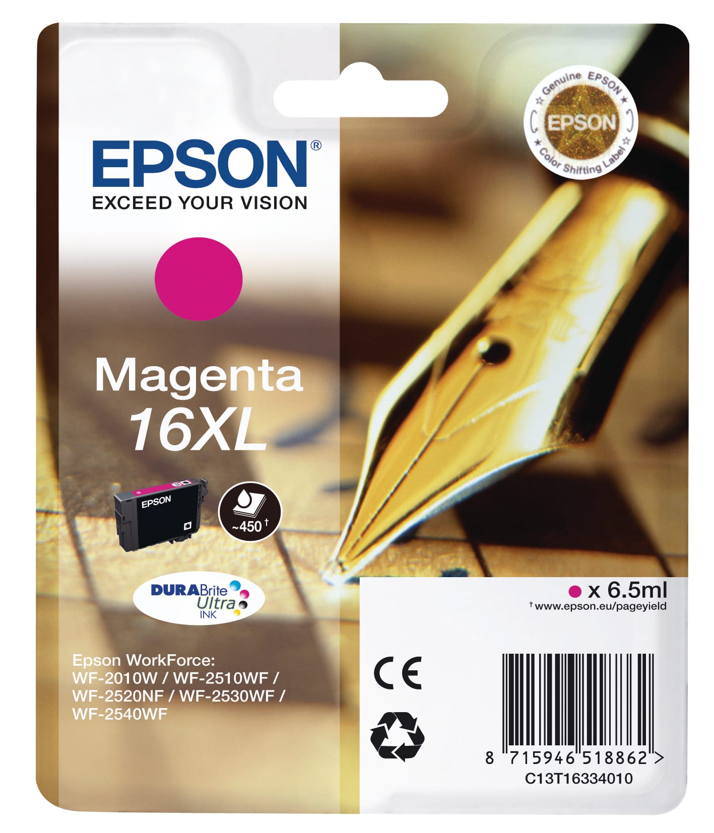 EPSON-T163340-8715946625027 EPSON Tintenpatrone 16XL magenta T163340 WF 2010/2540 450 Seiten – Bild 1