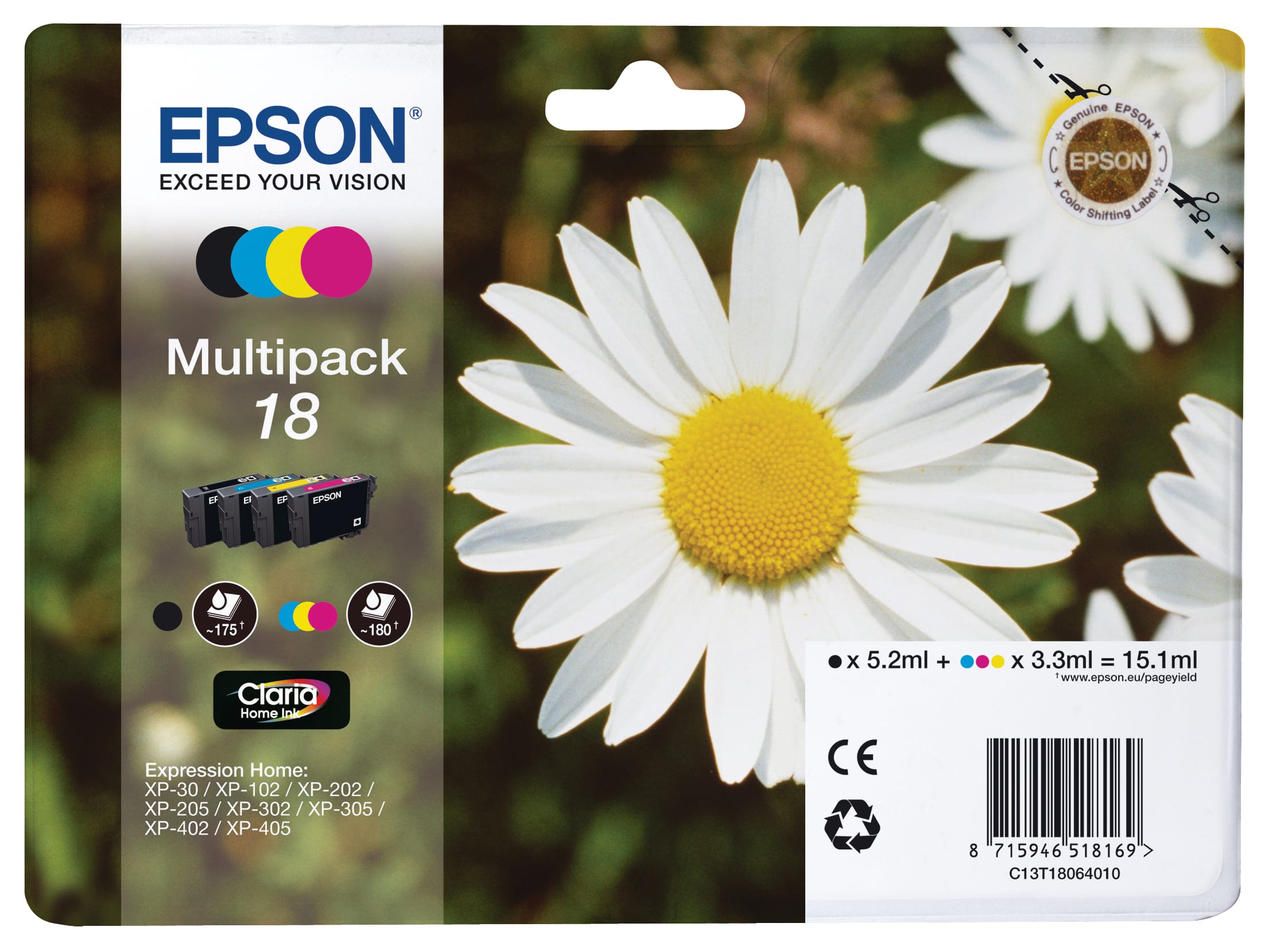 EPSON-T180640-8715946625188 EPSON Multipack Tinte CMYBK T180640 XP 30/405 180/175 Seiten – Hochwertig & günstig bei ShopDeca