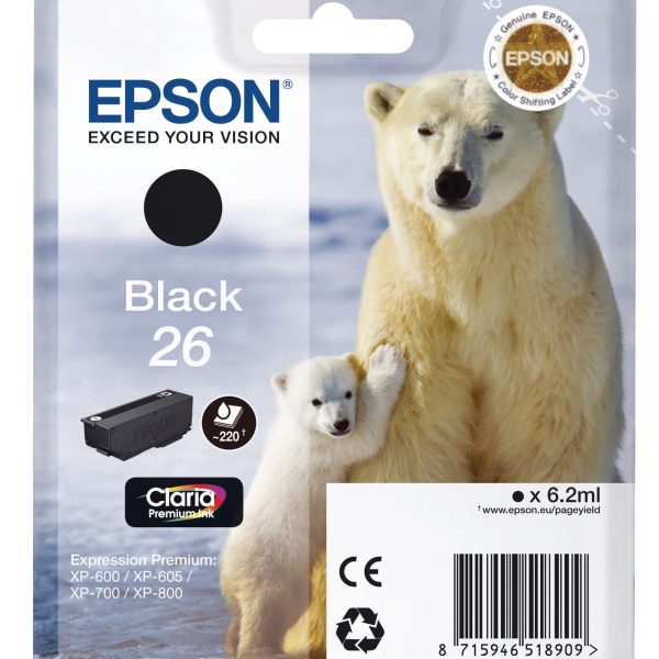 EPSON Tintenpatrone schwarz T260140 XP 700/800 220 Seiten