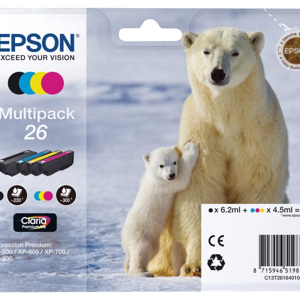 EPSON Multipack Tinte CMYBK T261640 XP 700/800 300/220 Seiten