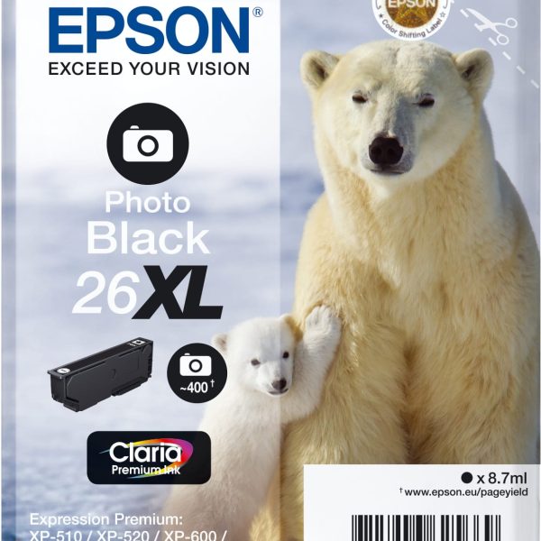 EPSON Tintenpatrone 26XL ph.schwarz T263140 XP 700/800 400 Seiten