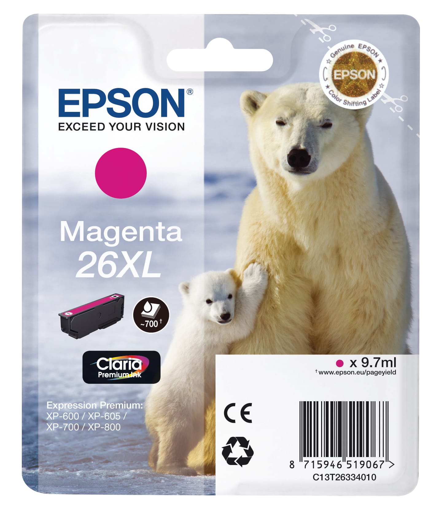 EPSON-T263340-8715946625706 EPSON Tintenpatrone 26XL magenta T263340 XP 700/800 700 Seiten – Hochwertig & günstig bei ShopDeca