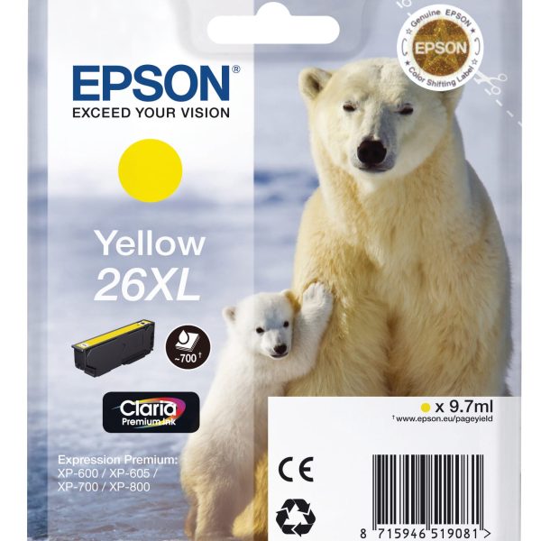 EPSON Tintenpatrone 26XL yellow T263440 XP 700/800 700 Seiten