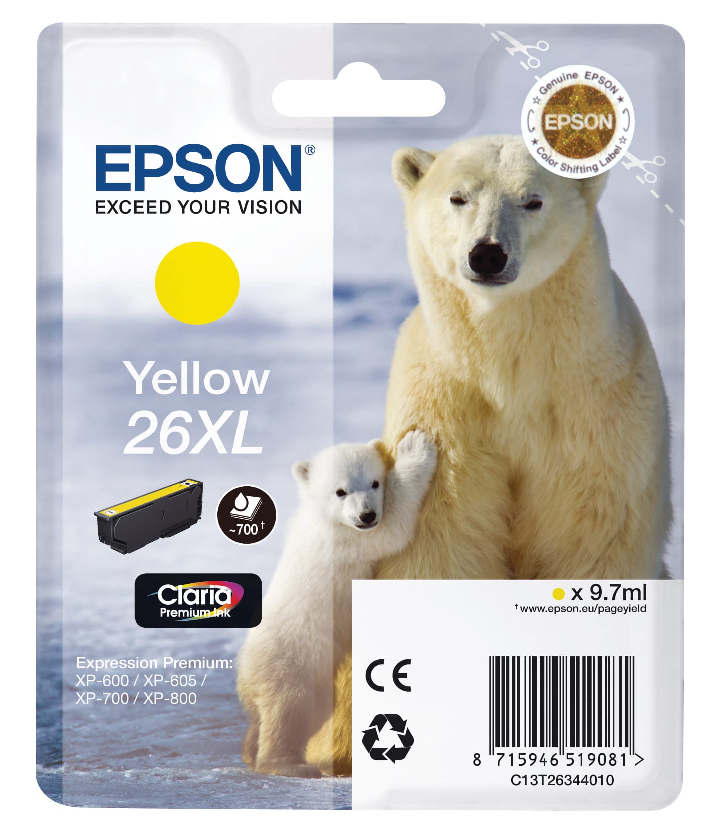 EPSON-T263440-8715946625720 EPSON Tintenpatrone 26XL yellow T263440 XP 700/800 700 Seiten – Hochwertig & günstig bei ShopDeca