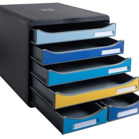 EXACOMPTA Schubladenbox BeeBlue A4+ 3124202D Big Box Maxi, 6 Schubladen