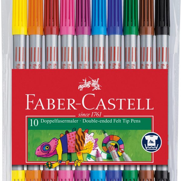 FABER-CASTELL Doppelfasermaler 1/3-5mm 151110 10 Farben, Etui