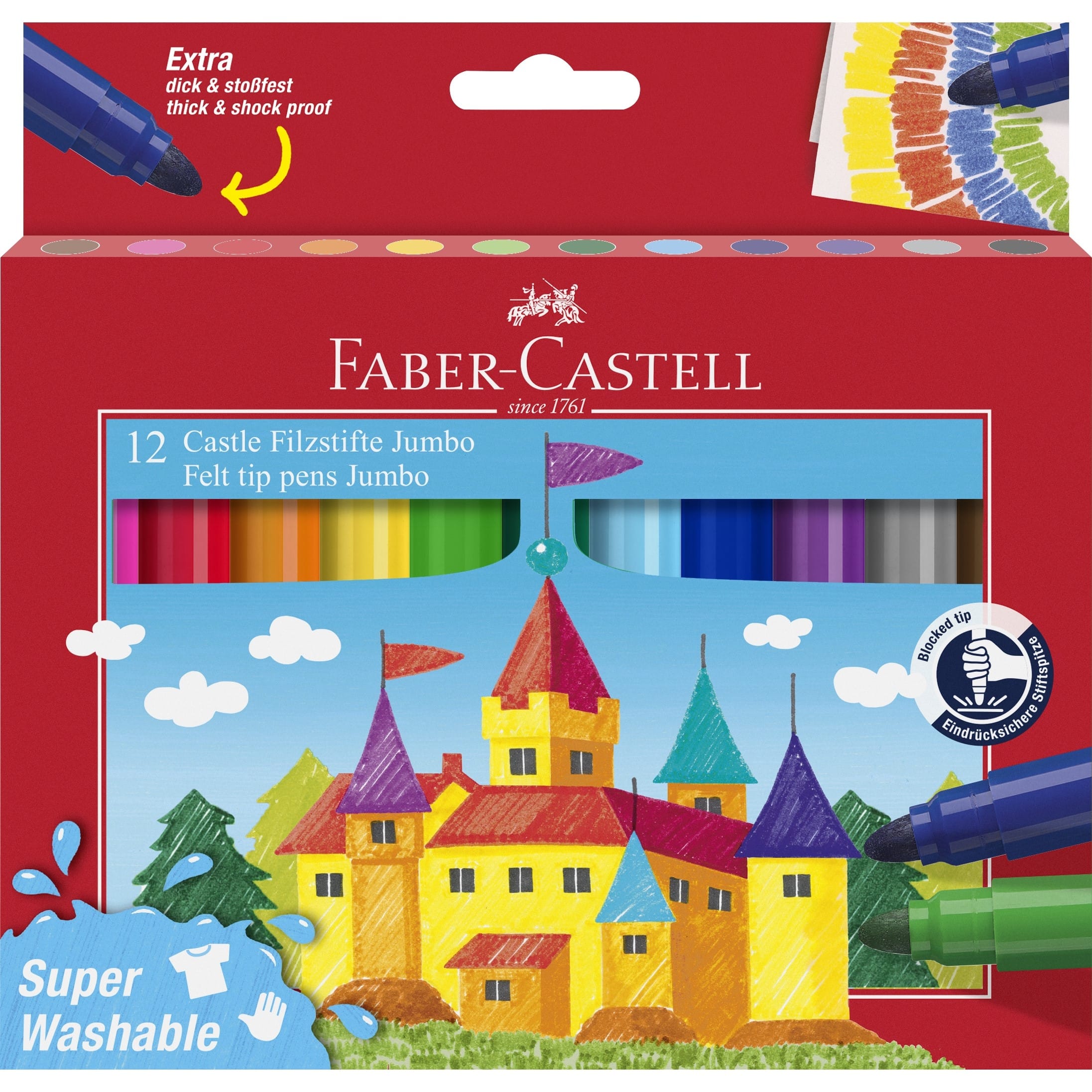 FABER-CASTELL-154311-4005401543114 FABER-CASTELL Faserschreiber Jumbo 154311 12 Farben, super washable – Hochwertig & günstig bei ShopDeca