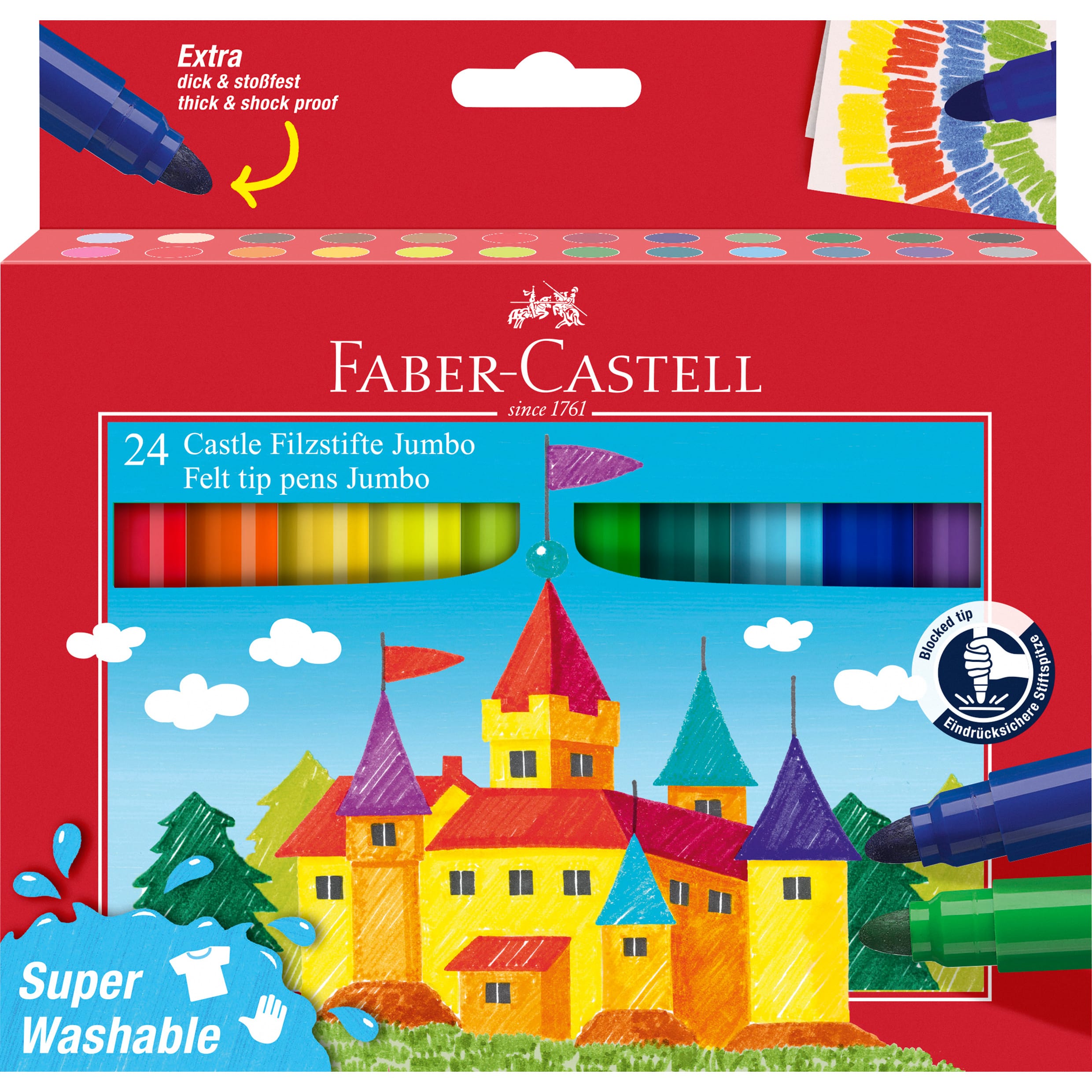 FABER-CASTELL-154324-4005401543244 FABER-CASTELL Faserschreiber Jumbo 154324 24 Farben, super washable – Hochwertig & günstig bei ShopDeca