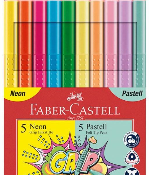 FABER-CASTELL Grip Colours 155312 10 Faren, Neon und Pastell