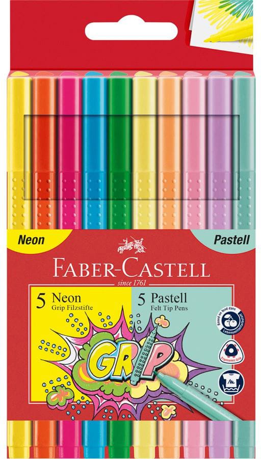 FABER-CASTELL-155312-4005401553120 FABER-CASTELL Grip Colours 155312 10 Faren, Neon und Pastell – Hochwertig & günstig bei ShopDeca