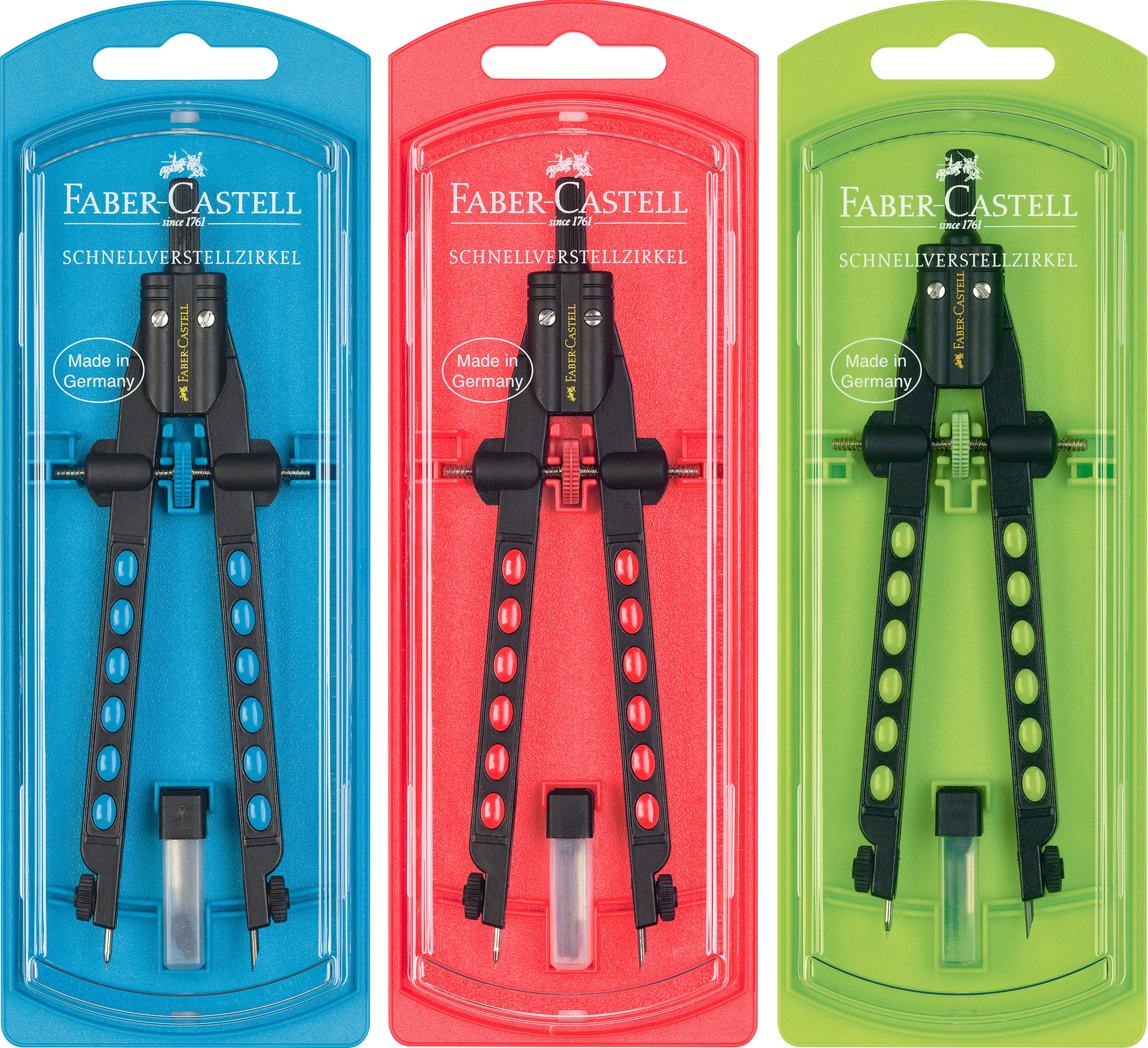 FABER-CASTELL-174335-4005401743354 FABER-CASTELL Schnellverstellzirkel Factory 174335 Neonfarben im 3D Design – Hochwertig & günstig bei ShopDeca