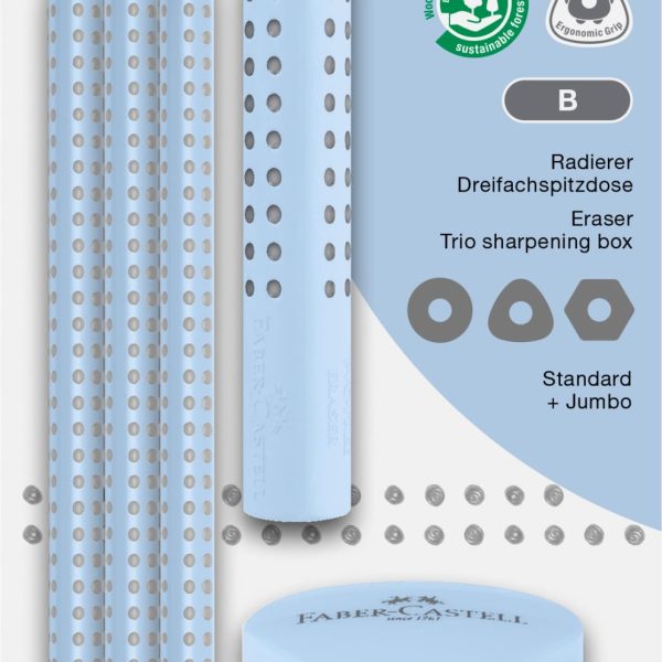 FABER-CASTELL Bleistift, Radierer, Spitzer B 580074 Grip Set 2001, sky blue