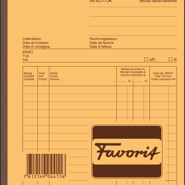 FAVORIT Rechnungen D/F/I A5 8211 OK blau/weiss 50x2 Blatt