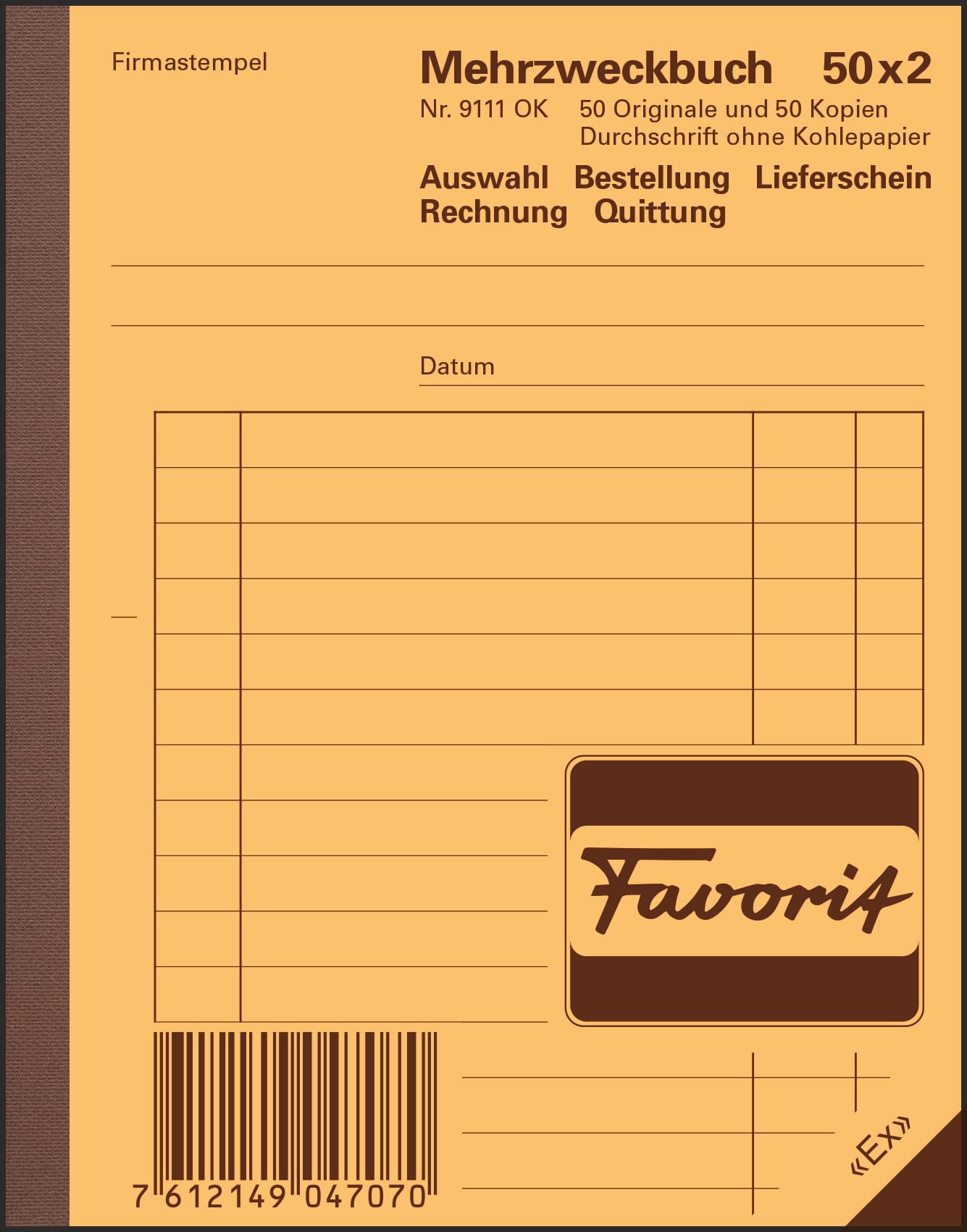 FAVORIT-9111-OK-7612149047070 FAVORIT Mehrzweckbuch Deutsch A6 9111 OK Durchschreibepapier 50x2 Blatt – Hochwertig & günstig bei ShopDeca